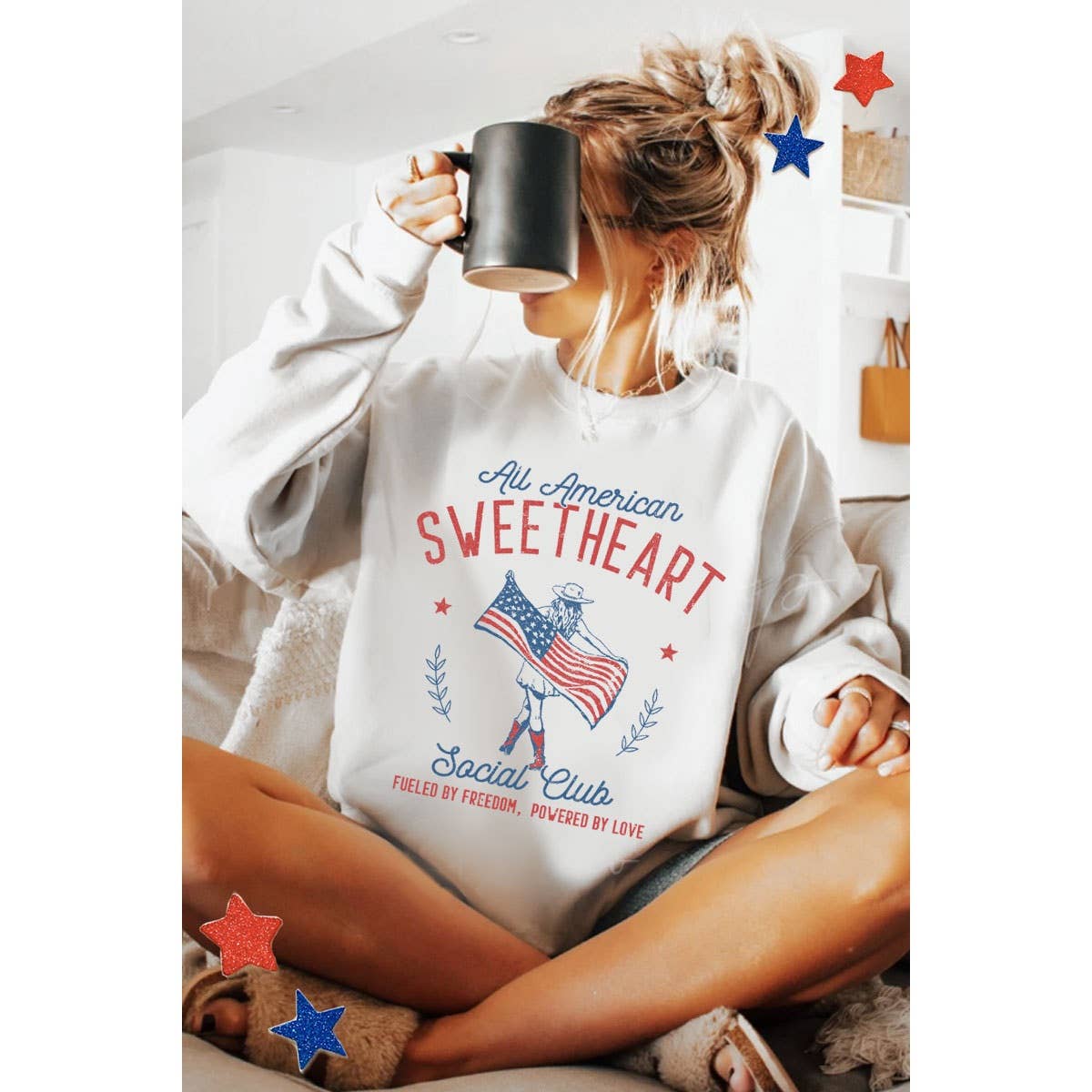 HRTandLUV - ALL AMERICAN SWEETHEART MINERAL GRAPHIC  SWEATSHIRTS: Mineral Oatmeal / S-M-L-XL(1-2-2-1)