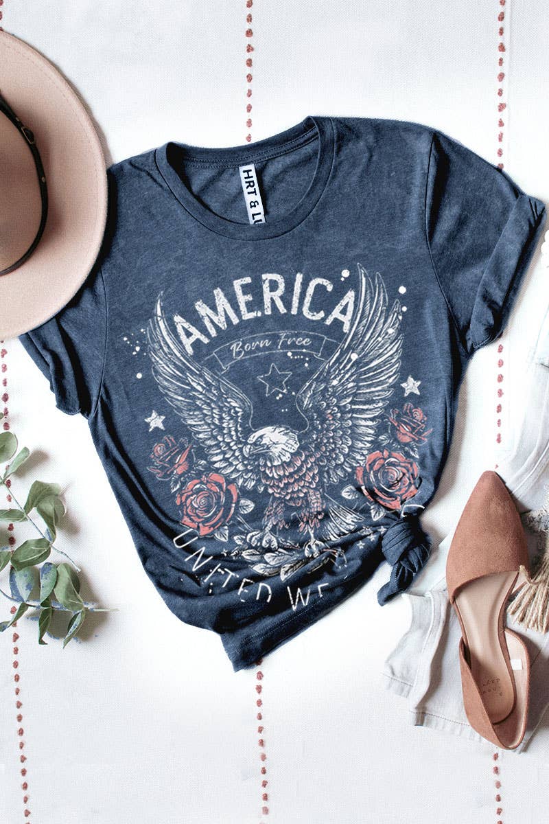 HRTandLUV - AMERICA UNITED WE STAND MINERAL GRAPHIC TEE: Mineral Navy / S