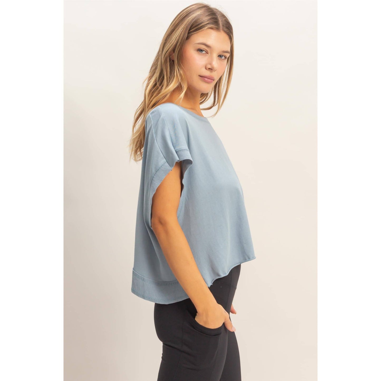 Boxy Crew Neck Top BLACK