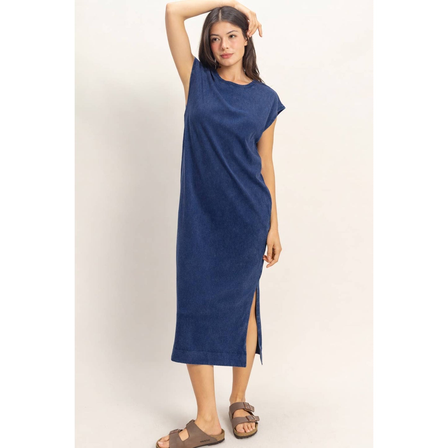 Mineral Wash Midi Dress DARK TAUPE