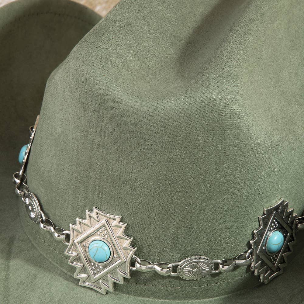 Cowboy Hat With Aztec Concho Chain Band