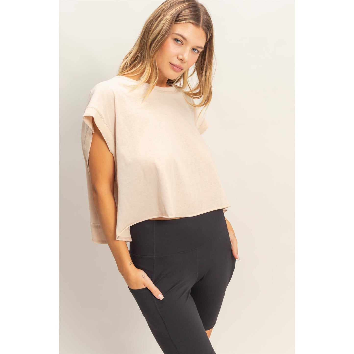 Boxy Crew Neck Top BLACK