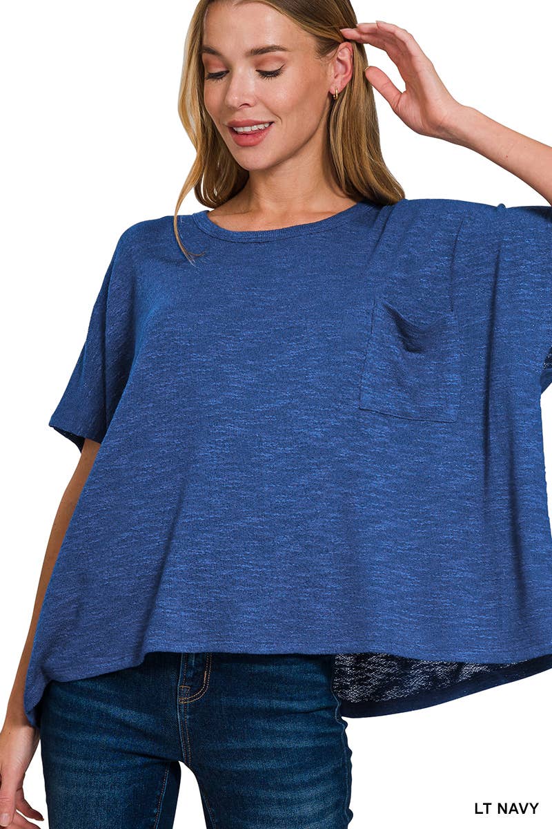 42POPS -  Oversized poly-rayon slub hacci top with pocket - Zenana: WINTER ROSE-192333 / L/XL