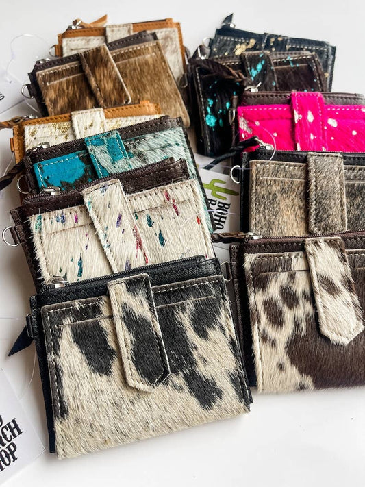 Dakota Wristlet Card Wallet - TAN + WHITE COWHIDE