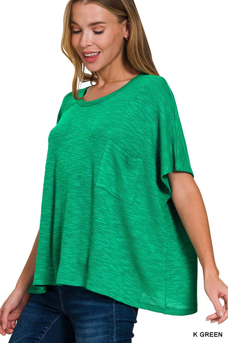 42POPS -  Oversized poly-rayon slub hacci top with pocket - Zenana: WINTER ROSE-192333 / L/XL