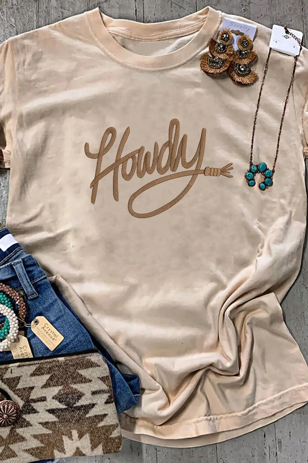 Khaki Howdy Embroidered Graphic