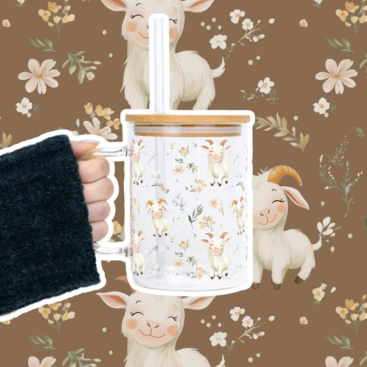 Floral Cute Goats 17oz Sip-Sip Hooray! -