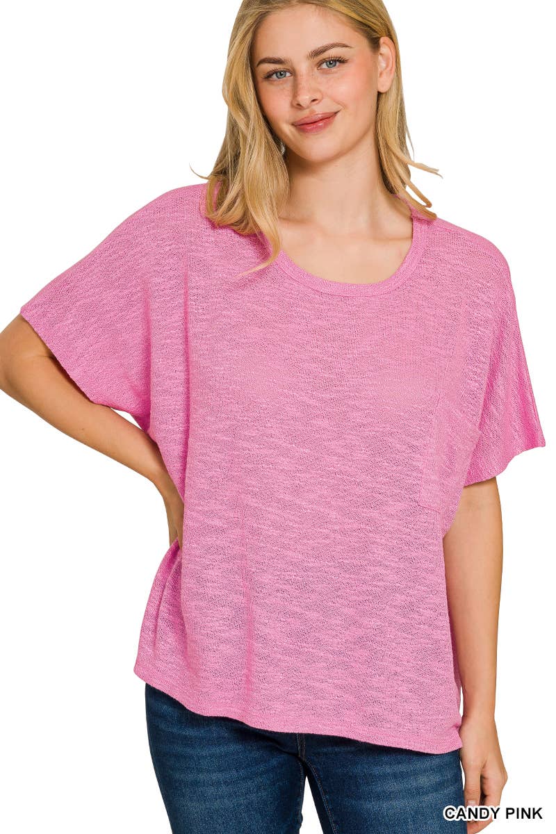 42POPS -  Oversized poly-rayon slub hacci top with pocket - Zenana: WINTER ROSE-192333 / L/XL