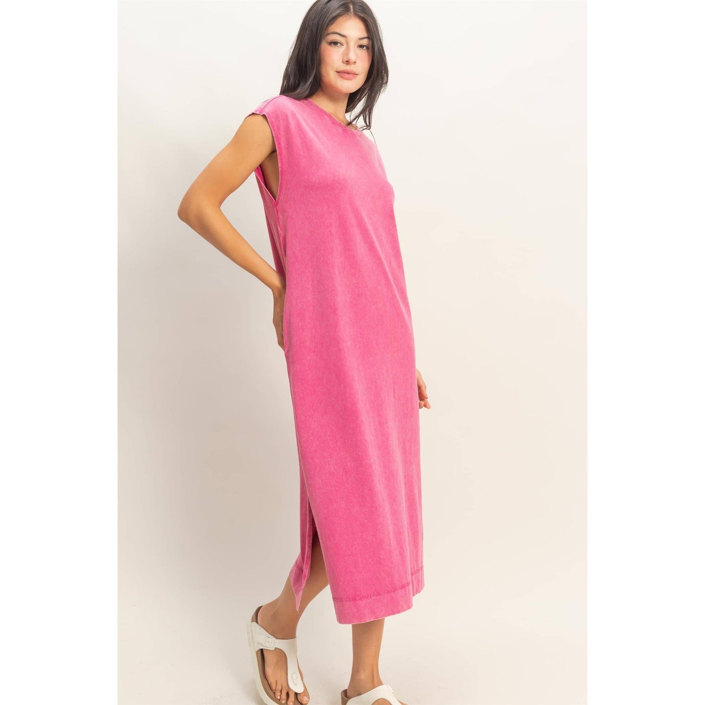 Mineral Wash Midi Dress DARK TAUPE