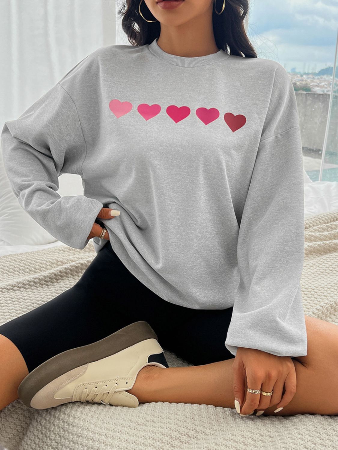 Devine Heart Dropped Shoulder Long Sleeve Sweatshirt