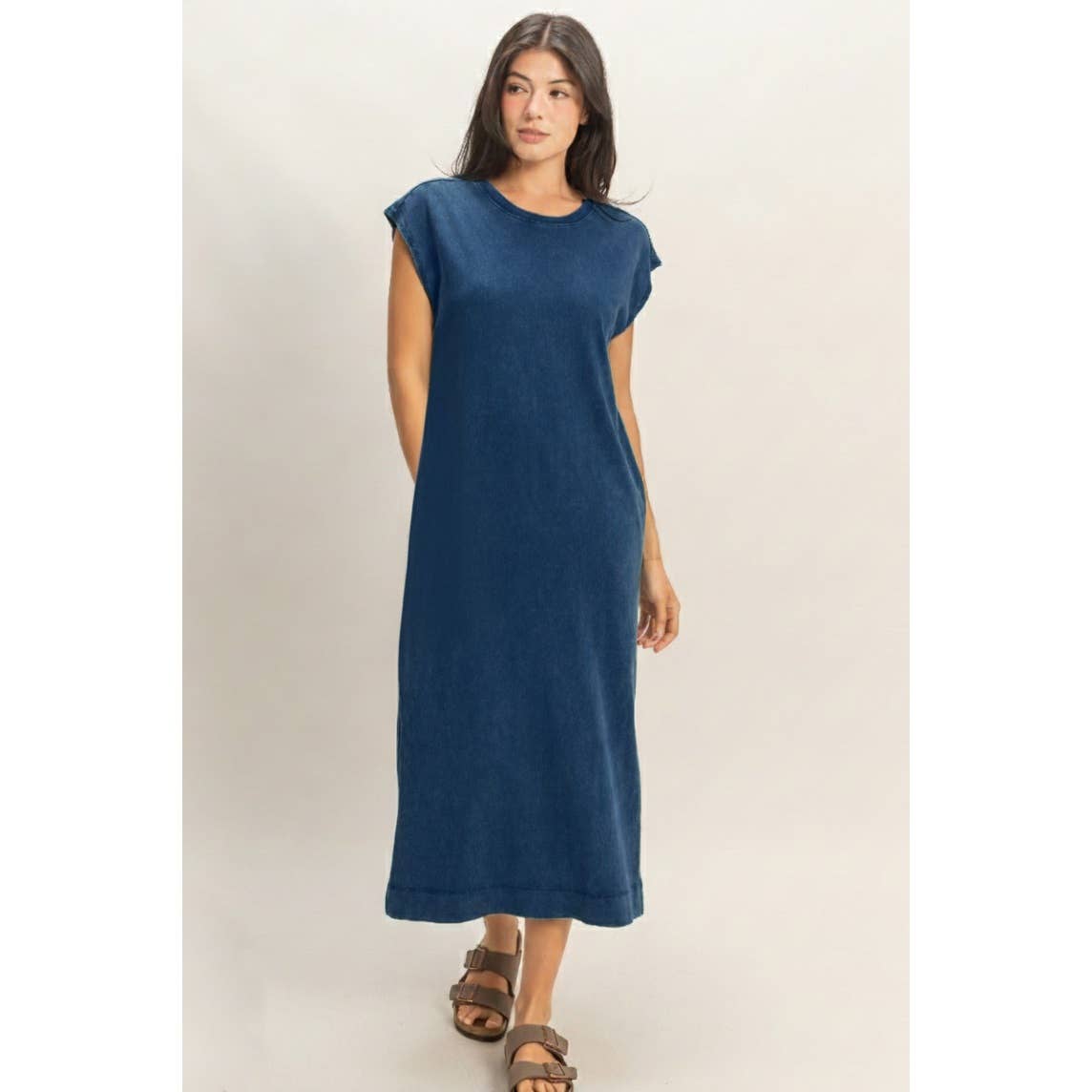 Mineral Wash Midi Dress DARK TAUPE