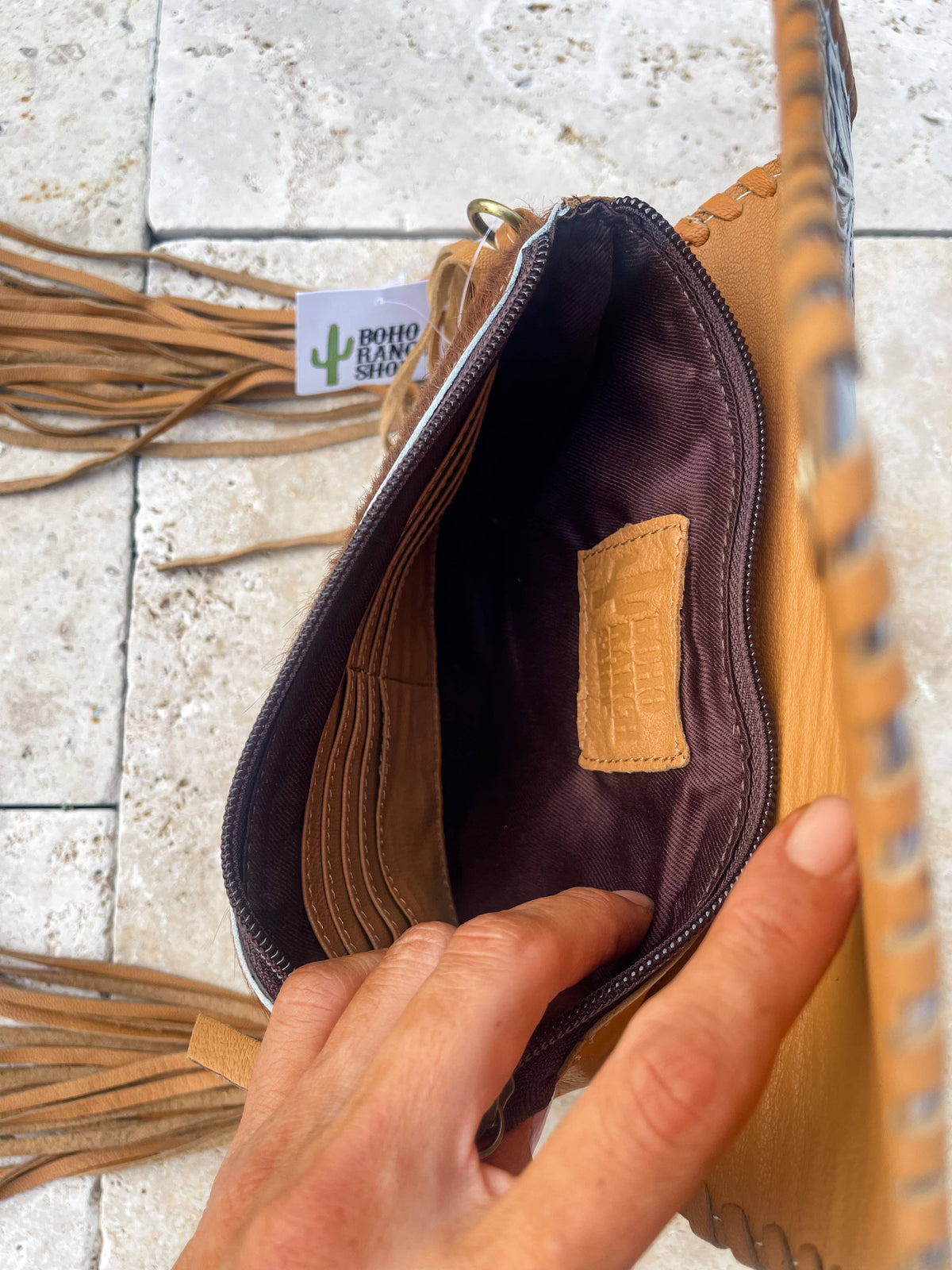THE DELILAH CROSSBODY TAN + WHITE COWHIDE