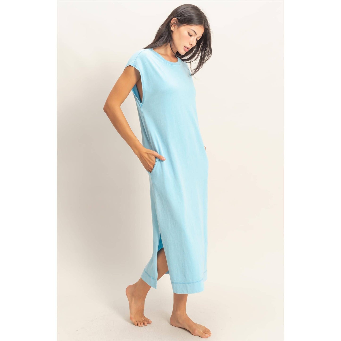 Mineral Wash Midi Dress DARK TAUPE