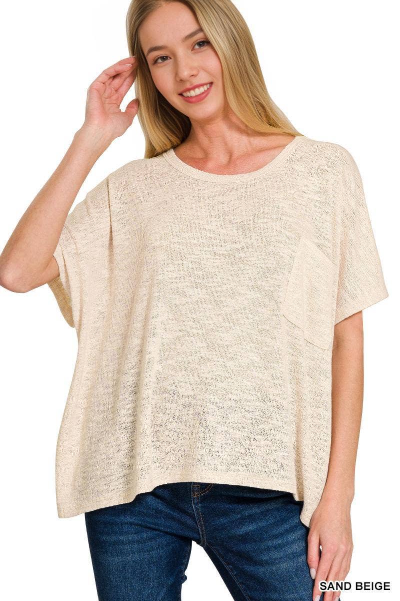 42POPS -  Oversized poly-rayon slub hacci top with pocket - Zenana: WINTER ROSE-192333 / L/XL