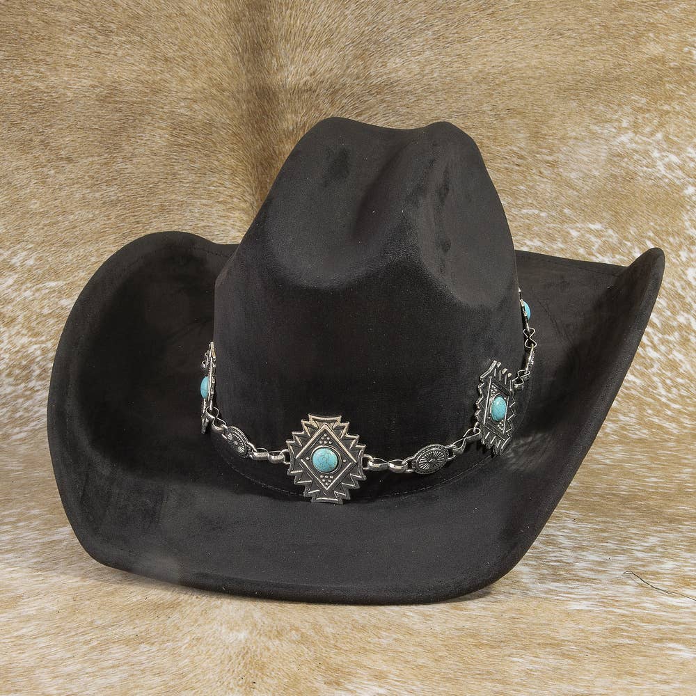Cowboy Hat With Aztec Concho Chain Band
