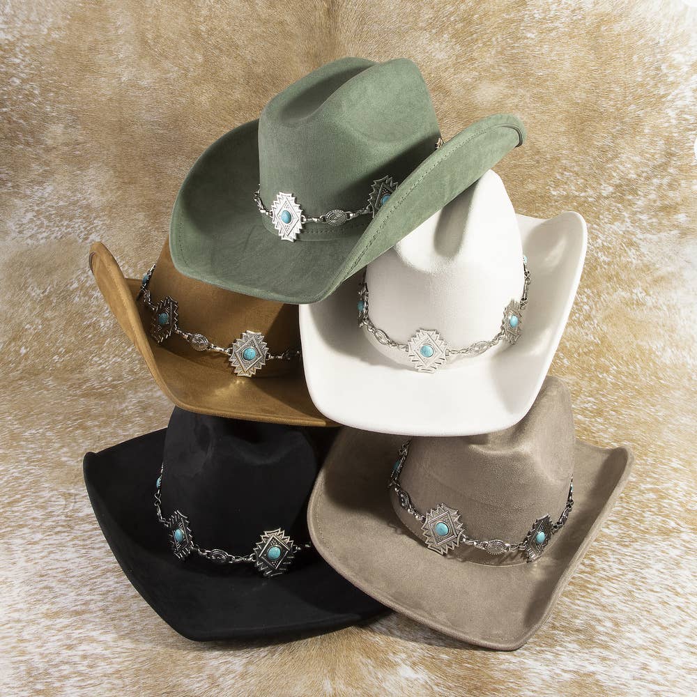 Cowboy Hat With Aztec Concho Chain Band