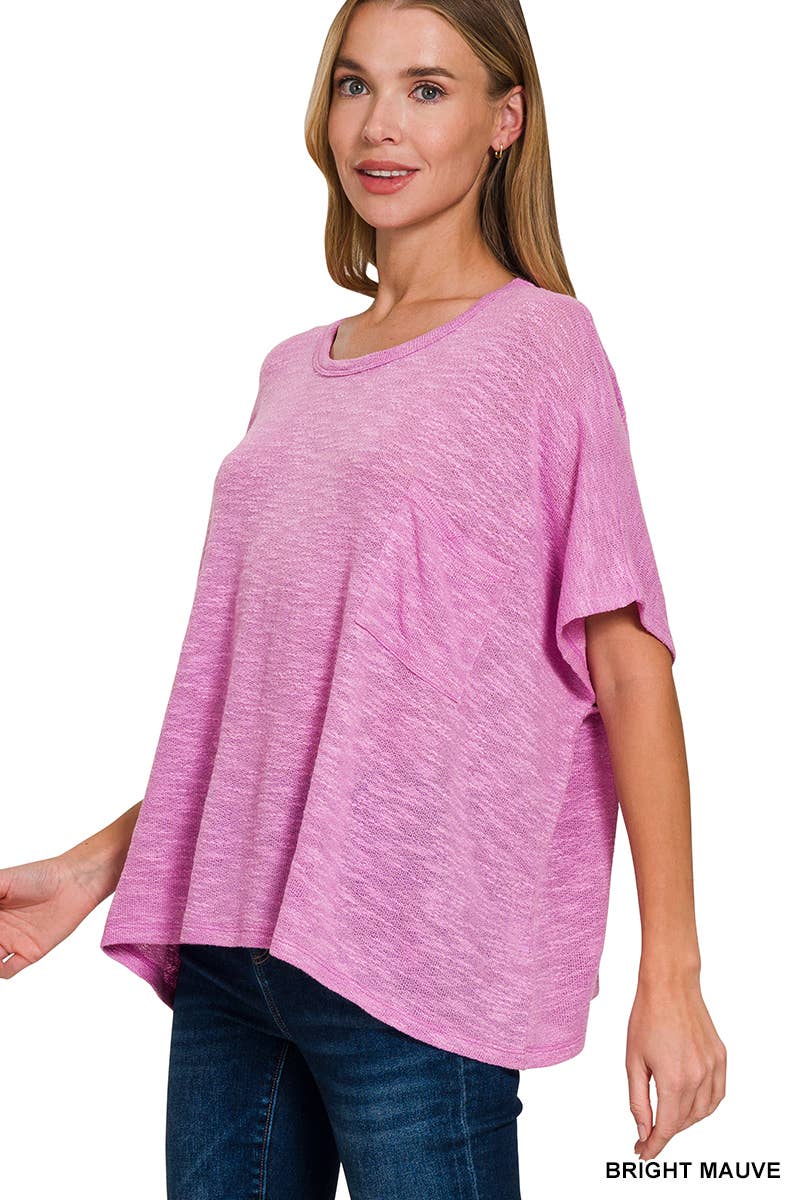 42POPS -  Oversized poly-rayon slub hacci top with pocket - Zenana: WINTER ROSE-192333 / L/XL