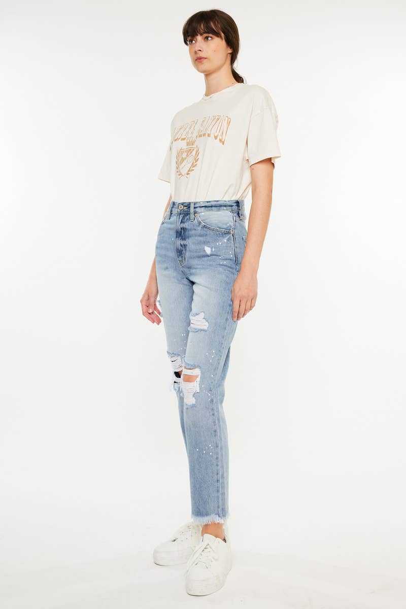 HIGH RISE SLIM STRAIGHT JEANS PAINT SPLATTER