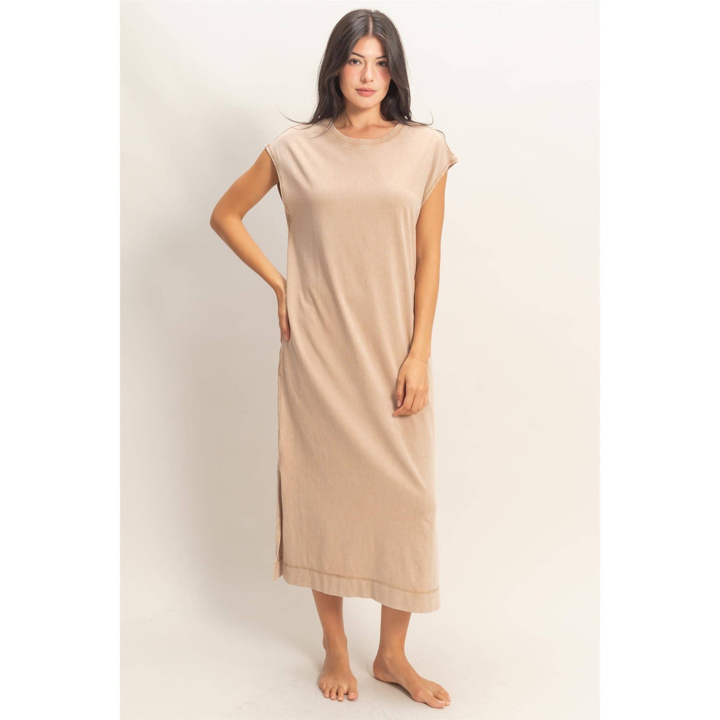 Mineral Wash Midi Dress DARK TAUPE
