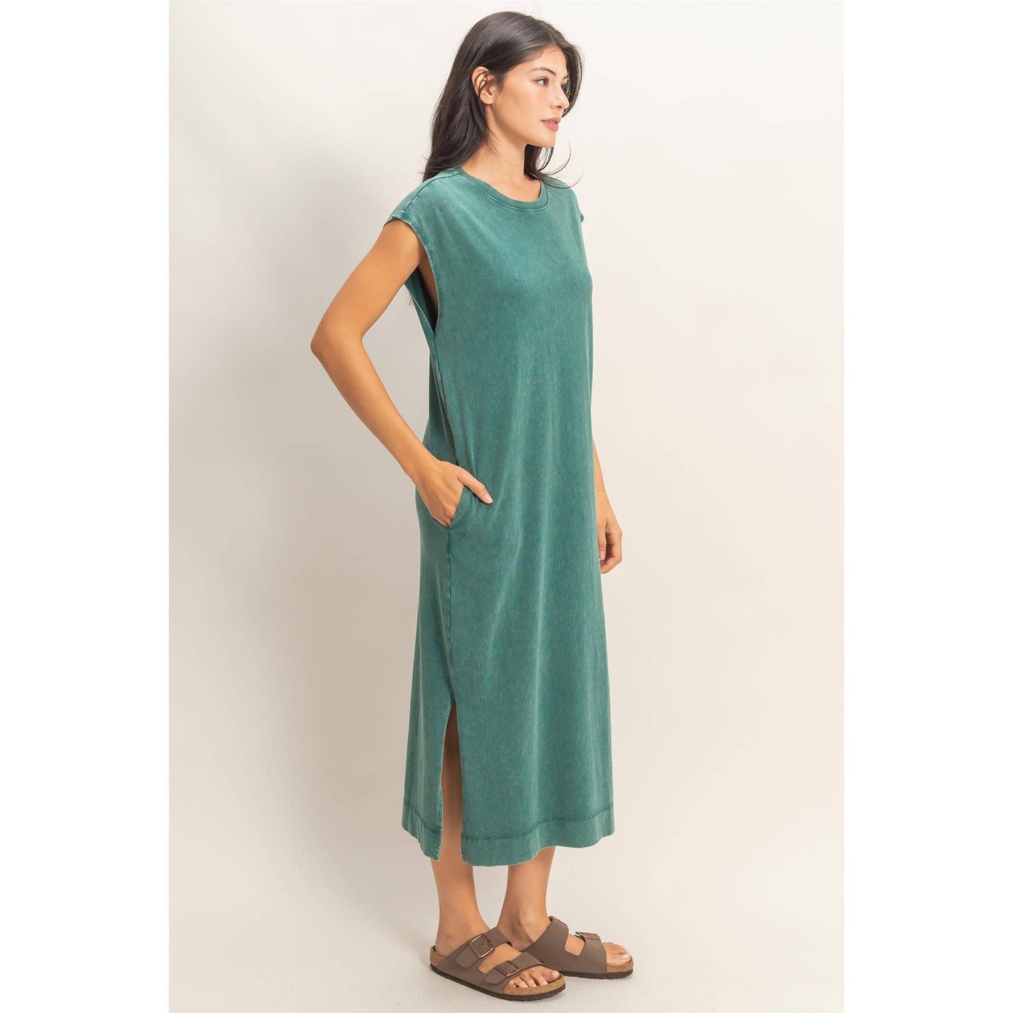 Mineral Wash Midi Dress DARK TAUPE