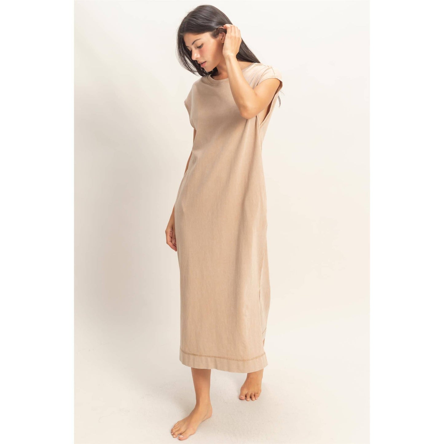 Mineral Wash Midi Dress DARK TAUPE