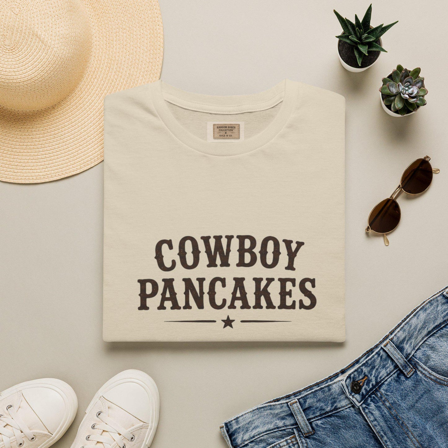 Cowboy Pancakes T-Shirt | Western Typography, Retro Star