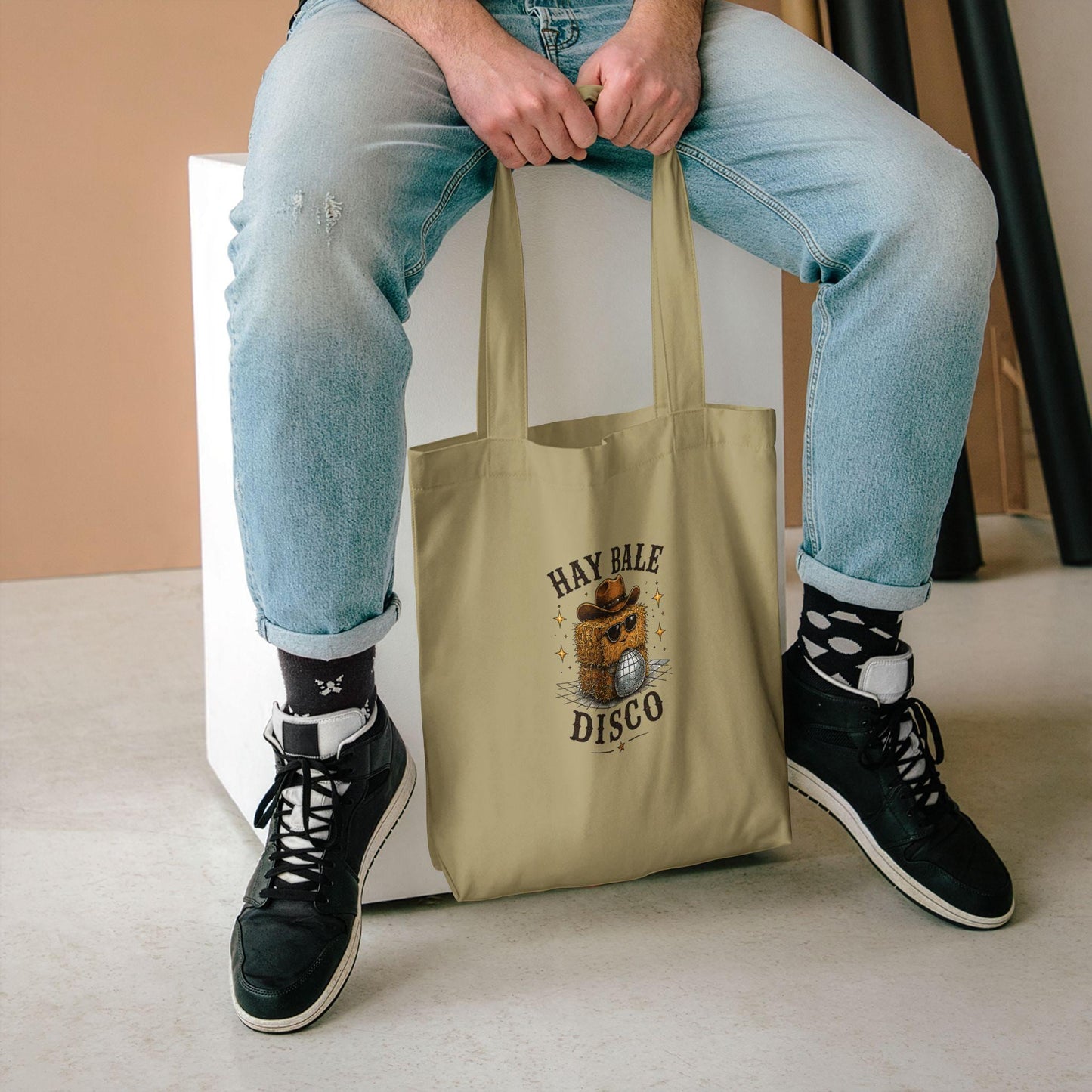 Hay Bale Disco Tote Bag | Rustic Ranch Graphic Tote