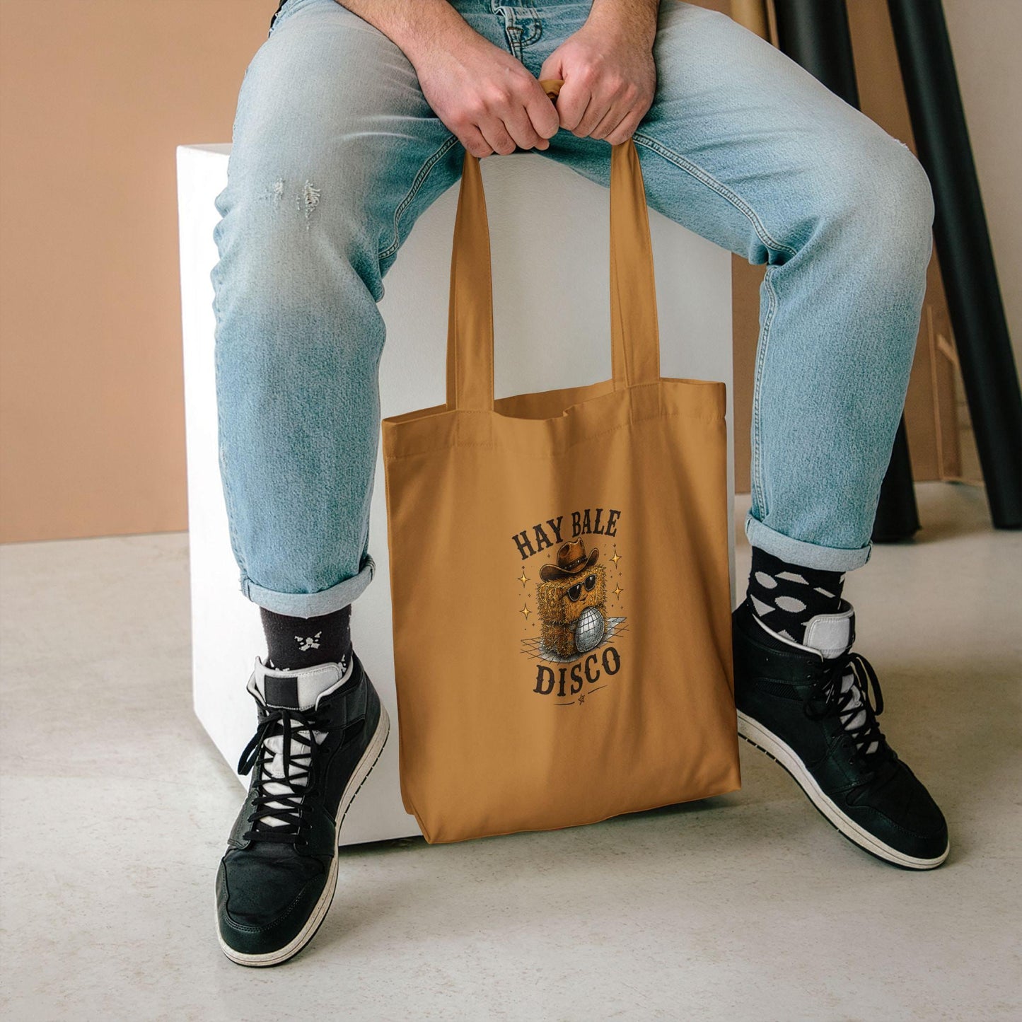 Hay Bale Disco Tote Bag | Rustic Ranch Graphic Tote
