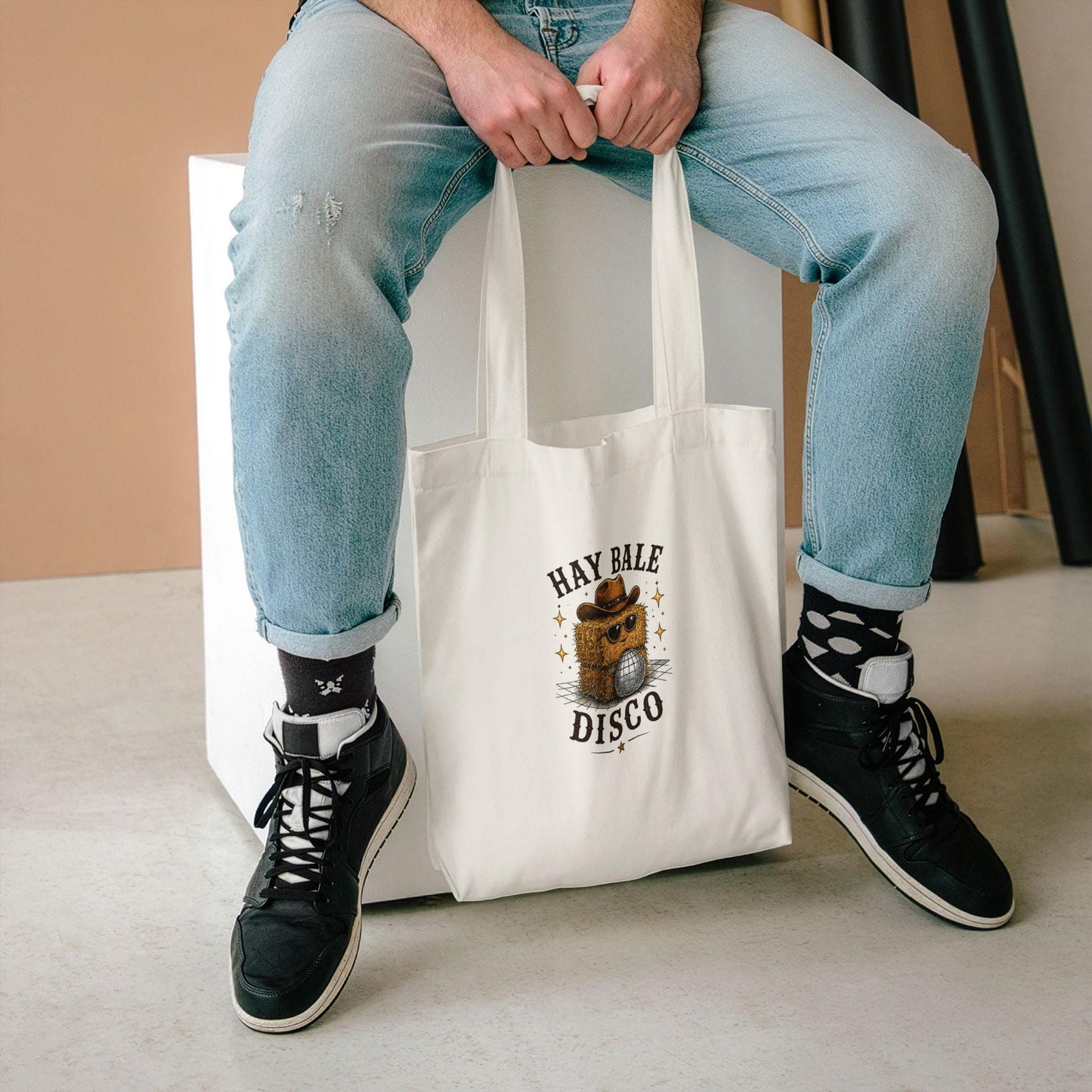 Hay Bale Disco Tote Bag | Rustic Ranch Graphic Tote