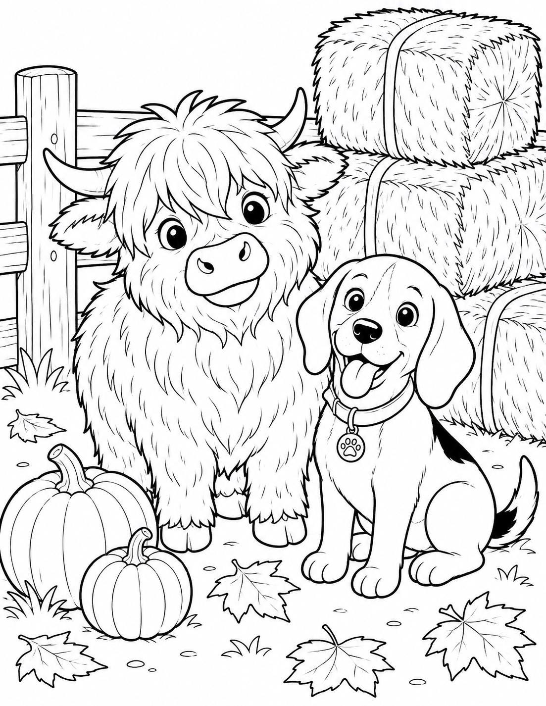 Fall Coloring Book for Kids, Buck at Random Ranch Printable PDF, Cute Farm Animals, Autumn Activity Book, Instant Download