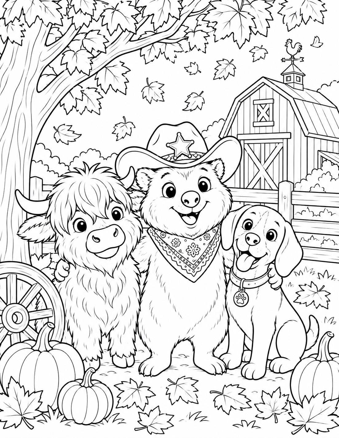 Fall Coloring Book for Kids, Buck at Random Ranch Printable PDF, Cute Farm Animals, Autumn Activity Book, Instant Download